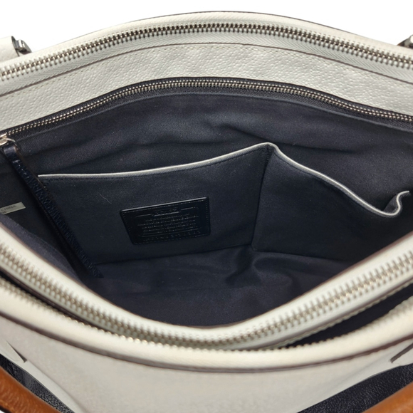 Coach Burough White & Navy Blue Color-Block Leather Rolled Handles Satchel Bag - Picture 9 of 14